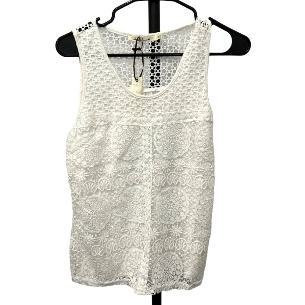 Solitaire NWT White Crochet Lace Sleeveless Tank Top Blouse Sz M